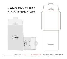 Hang envelope die cut template, White envelope mock-up vector