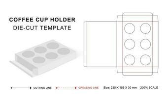 Coffee cup holder die cut template, Teacup tray die cut template or Paper cup tray box packaging vector