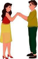 Illustration of Young Couple Looking At Each Other And Holding Hands In Standing Pose. vector