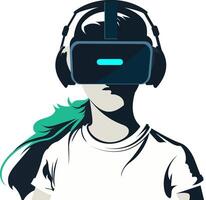 Adorable Young Girl Character Wearing VR Headset. Illustration. vector