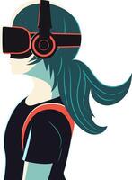 Adorable Young Girl Character Wearing VR Headset. Illustration. vector