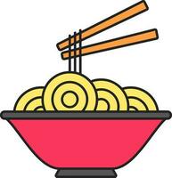 Noodles Holding Chopsticks With Bowl Flat Icon. vector