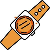 Flat Style Coin In Watch Screen Orange And White Icon. vector