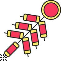 Burning Chinese Firecracker Flat Icon In Pink And Yellow Color. vector