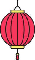 Pink And Yellow Chinese Lantern Icon In Flat Style. vector