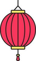 Pink And Yellow Chinese Lantern Icon In Flat Style. vector