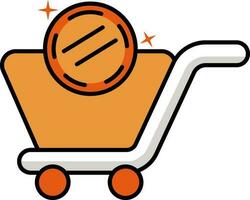 Flat Style Coin And Push Cart Icon In Orange And White Color. vector