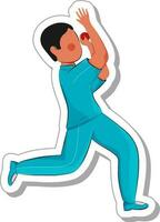 Isolated Faceless Male Cricket Bowler Throwing Ball In Sticker Style. vector