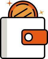 Flat Style Coin In Wallet Orange And White Icon. vector