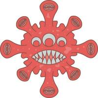 Three Eye And Many Virus Mouth Cartoon Flat Icon In Red Color. vector