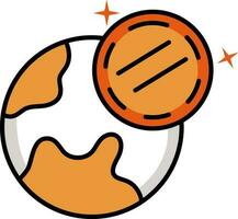 Flat Globe With Coin Icon In Orange And White Color. vector