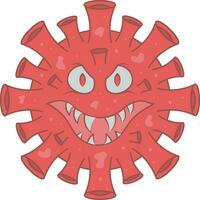 contento virus emoji plano icono en rojo color. vector