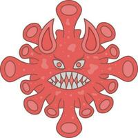 Horned Virus Monster Face Flat Icon In Flat Style. vector