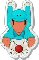 Sticker Style Faceless Cricketer Ball Catching In Laying Down Pose. vector