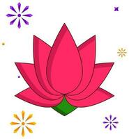 Sticker Style Red Lotus Flower Over Colorful Stars White Background. vector