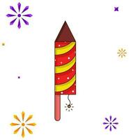 Isolated Sticker Of Flying Rocket Firecracker With Fireworks White Background. vector
