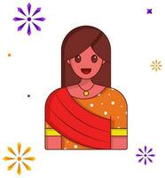 Isolated Sticker Of Cheerful Indian Girl Over Fireworks Background. vector