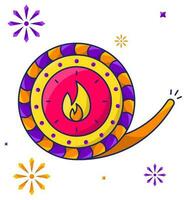 Burning Chakra Firecracker Over Fireworks White Background In Sticker Style. vector