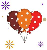 Colorful Balloon Bunch With Stars White Background In Sticker Style. vector