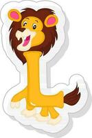 Sticker Style L Alphabet Animal Cartoon Lion Icon. vector