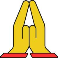 Namaste Or Pray Hand Icon In Yellow And red Color. vector