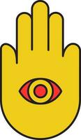 Flat Style Hamsa Hand Icon In Yellow And Red Color. vector