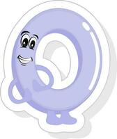 Sticker Style Happy Cartoon 0 Number Icon In Purple Color. vector