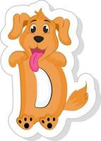 Orange D Alphabet Animal Cartoon Dog Icon In Sticker Style. vector