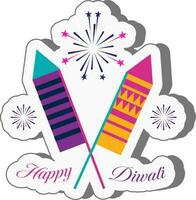 Illustration Of Cross Firecracker Rocket With Fireworks For Happy Diwali Sticker. vector