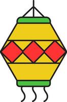 Hanging Yellow And Red Lantern Icon In Flat Style. vector