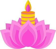 Flat Style Lotus Tealight Candle Or Diya Pink And Yellow Icon. vector