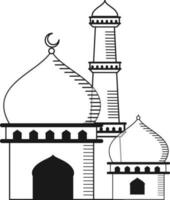 Black Line Art Mosque Building Flat Element. vector