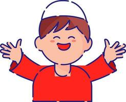 Cheerful Young Muslim Boy With Open Arms Vector. vector
