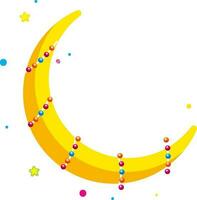 Colorful Pearl Garland Wrapping Crescent Moon Flat Element. vector
