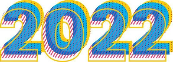 Colorful Three Layered 2022 Number In Stripe And Dotted Pattern. vector