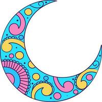 Colorful Floral Crescent Moon Element On White Background. vector