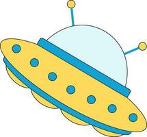 Blue And Yellow Ufo Icon In Flat Style. vector