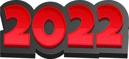 3D Sticker 2022 Number In Red And Black Color. vector