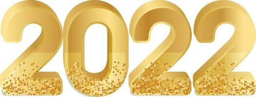 3D Render Of Golden 2022 Number With Confetti Particles Effect On White Background. vector