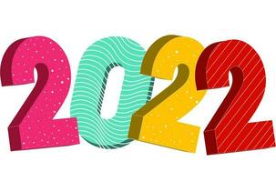 3D Colorful 2022 Number In Various Pattern On White Background. vector