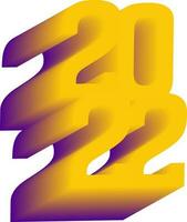 3D Blend 2022 Number In Yellow And Purple Color. vector