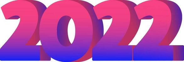 3D 2022 Number In Gradient Pink And Blue Color. vector