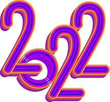 3D Colorful 2022 Number In Parallel Lines On White Background. vector