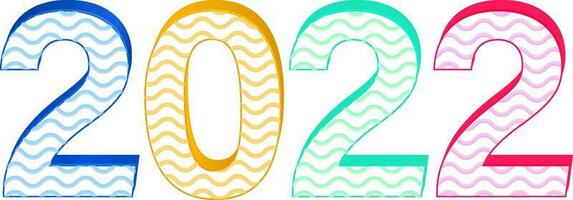 3D Render Of Colorful 2022 Number With Wave Lines On White Background. vector