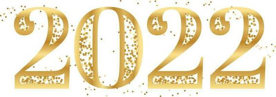Golden 2022 Number With Confetti Particles On White Background. vector