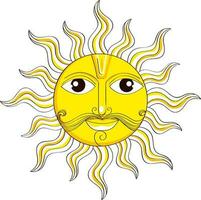 Surya Deity Face Element In Yellow And White Color. vector