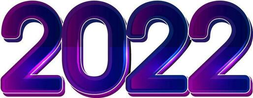 Gradient Purple And Blue 2022 Number With Neon Effect On White Background. vector