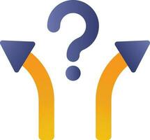 Split Arrow With Question Mark Flat Icon In Blue And Orange Color. vector