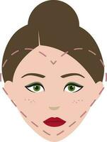 Heart Face Shape Young Female Character Icon In Flat Style. vector
