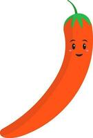 Flat Vector Of Happy Red Chili Cartoon Character.